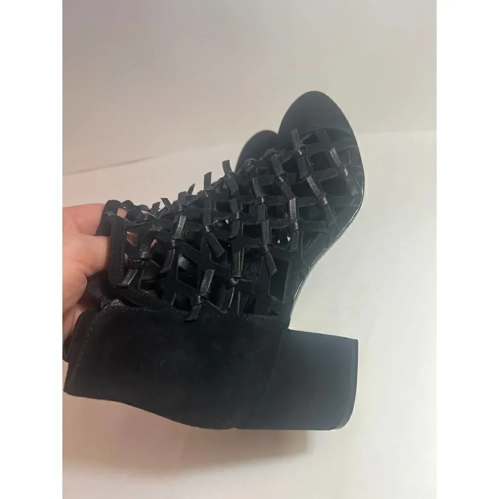Cecelia New York Nessa Leather Knotted Bows Ankle Boots Black Sz. 6
